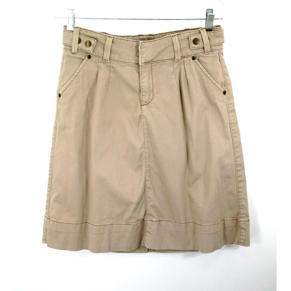 RIDERS by LEE Denim Khaki Midi Skirt Women 5/6 Beige Pleated Pockets 30Wx22L Y2K